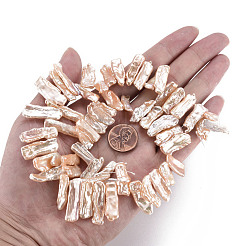 天然ケシパールビーズ連売り  養殖淡水パール  ナゲット  桃パフ  12~27x6~11x3~6mm  穴：0.6mm  約56~58個/連  14.96インチ（38cm）&nbsp;PEAR-S020-H08