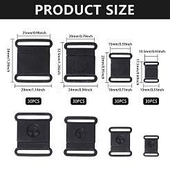 120種類のスタイルのプラスチックリリースバックル4個  クラスプ交換パーツ  ブラック  17.5~34x13~29x3~4mm  穴：10.5~25x1.5~3mm  30個/スタイル&nbsp;FIND-CA0009-22