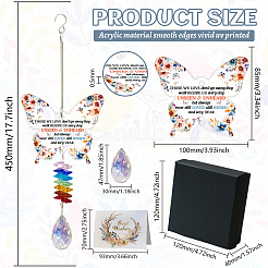 ガラスのティアドロップ型ハンギングサンキャッチャー  屋外ガーデン装飾用アクリル  花  100x85mm&nbsp;HJEW-WH0201-030