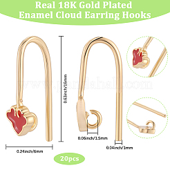 20個の真鍮ピアスフック  水平ループとエナメル付き  18KGP本金メッキ  16x6mm  穴：1.5mm&nbsp;KK-BBC0018-68