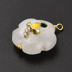 天然石クオーツクリスタルペンダント  真鍮のパヴェキュービックジルコニアとエナメルフルーツの金具が付いたフラワーチャーム  ゴールドカラー  バナナ  21x17x9mm  穴：1.8mm&nbsp;G-C290-02E