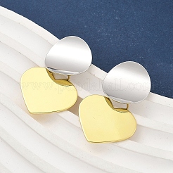 Two Tone Heart Brass Dangle Stud Earrings for Women&nbsp;EJEW-U057-02GP-B