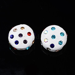 樹脂粘土ラインストーンビーズ  パヴェボールディスコビーズ  フラットラウンド  ホワイト  11~12x7mm  穴：1.4mm  ラインストーン：pp15（2.1~2.2mm）&nbsp;RB-S056-27H