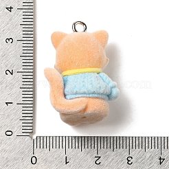 かわいいキツネのフロッキング樹脂ペンダント  プラチナ合金ループ付き  キツネ  31.5x23x20mm  穴：2.5mm&nbsp;MACR-Z001-02P