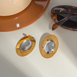 ファッショナブルなステンレススチールのツートンオーバルスタッドピアス  ゴールデン＆シルバー  40x27.8mm&nbsp;NB1890