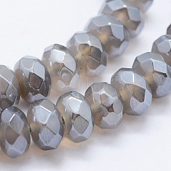 電気メッキ天然石瑪瑙ビーズ連売り  ロンデル  多面カット  グレー  8x4~5mm  穴：1mm  約89個/連  15.3インチ（39cm）&nbsp;G-G750-02A-5x8mm