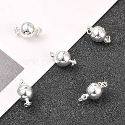 ループ付き真鍮製マグネットクラスプ  オープン丸カン付き  ニッケルフリー  ラウンド  銀色のメッキ  14x8mm  穴：2mm&nbsp;X-KK-MC020-S-NF