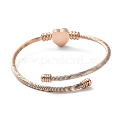 304 Stainless Steel Cuff Bangle with 201 Stainless Steel Heart Beaded&nbsp;BJEW-Z014-01RG