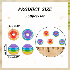 不透明樹脂ストライプビーズ250個  ラウンド  カラフル  8x7mm  穴：2mm&nbsp;RESI-ME0001-29A