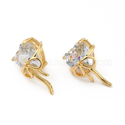 Cubic Zirconia Heart with Bowknot Stud Earrings&nbsp;EJEW-B013-10G