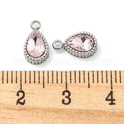 304ステンレスペンダント  ガラスと  ティアドロップ  ピンク  10x5.5x4mm  穴：1.6mm&nbsp;STAS-L022-156P-01