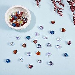 80個のロマンチックなバレンタインのアイデアガラスのチャームとビーズのセット  多面カット  ハート  ミックスカラー  10x10x5mm  10x10x7mm  穴：1~1.2mm&nbsp;GLAA-SZ0001-69