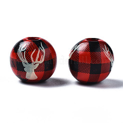 Painted Natural Wood European Beads&nbsp;WOOD-S057-036A