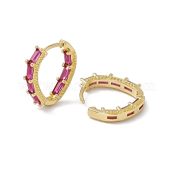 キュービックジルコニアレクタングルビーズフープピアス  女性のための本物の 18 k ゴールド メッキ真鍮ティア ドロップ フープ イヤリング  カドミウムフリー＆ニッケルフリー＆鉛フリー  カメリア  17x16.5x3.5mm  ピン：0.8mm&nbsp;EJEW-M210-05G-D