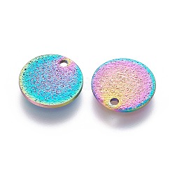 イオンプレーティング（IP）304ステンレススチールチャーム  テクスチャ  フラットラウンド  虹色  10x0.9mm  穴：1.2mm&nbsp;STAS-L216-14B