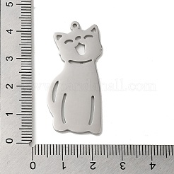 変色しない304ステンレススチールペンダント  レーザー切断  猫のチャーム  ステンレス鋼色  40x18.5x1.5mm  穴：1.4mm&nbsp;STAS-K270-23P