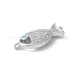 Brass Micro Pave Clear Cubic Zirconia Fish Links Connector Charms&nbsp;KK-K399-06P
