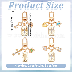 8Pcs 4 Styles Alloy Rhinestone Pendant Decorations&nbsp;HJEW-NB00323