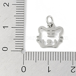 変色しない304ステンレススチールペンダント  十二支のチャーム  丸カン付き  虎  10.5x11x0.9mm  穴：3.1mm&nbsp;STAS-L279-001P-03