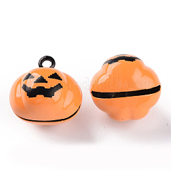 ハロウィンのベーキングペイント真鍮ベルペンダント  カボチャのハロウィーンのカボチャのちょうちん  オレンジ  18.5x18.5x17mm  穴：2mm&nbsp;KKB-S002-005