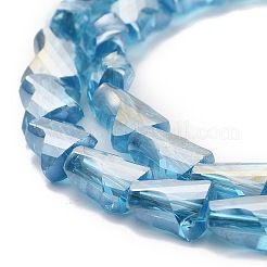 電気メッキ透明ガラスビーズ連売り  半分虹メッキ  ファセットツイスト長方形  空色  10x8x5mm  穴：1.2mm  約49~51個/連  21.26''（54センチメートル）&nbsp;GLAA-G092-A07