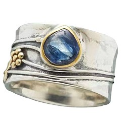 Teardrop & Flower & Leaf Pattern Alloy with Glass Finger Rings&nbsp;FS-WG58DE6-04