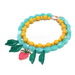 Alloy Enamel Resin Strawberry Leaf Pendant Double Layer Necklaces for Women&nbsp;WG96260-01