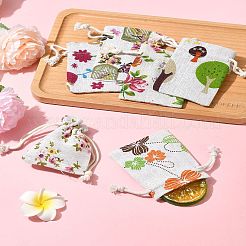 24Pcs 6 Colors Floral Animal Printed Burlap Packing Pouches&nbsp;ABAG-FS0001-13