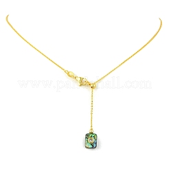 Natural Abalone Shell Geometric Pendant Lariat Slider Necklaces with Brass Cable Chain&nbsp;NJEW-JN06636