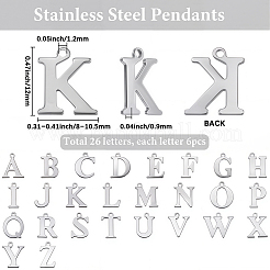 156pcs26スタイルのステンレス鋼のペンダント  a～zの文字  ステンレス鋼色  12x8~10.5x0.9mm  穴：1.2mm  6個/スタイル&nbsp;STAS-SC0010-24
