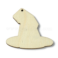 ハロウィン片面プリント木製ビッグペンダント  魔女の帽子のチャーム  ブラック  48x52x2.5mm  穴：2mm&nbsp;WOOD-H103-06