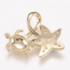 真鍮チャーム  カドミウムフリー＆鉛フリー  合成オパールと  星とカメ  ゴールドカラー  淡黄色  16.5x19x6mm  穴：3x5mm&nbsp;KK-E735-10G-D