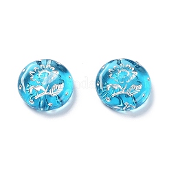メッキクリアアクリルビーズ  ライン入り  花柄とフラットラウンド  ディープスカイブルー  17.5~18x5~5.5mm  穴：1.8mm  約399個/500g&nbsp;OACR-G016-27I