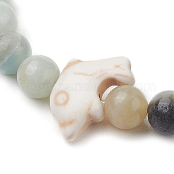 Synthetic Turquoise Dolphin Beads with Natural Flower Amazonite Beaded Stretch Bracelets&nbsp;BJEW-JB10213-01