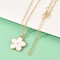 女性用合金エナメルホワイトフラワーペンダントと鉄チェーンネックレス  ゴールドカラー  16.30インチ（41.4cm）&nbsp;NJEW-A066-04G