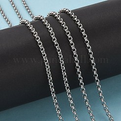 変色しにくい304ステンレススチールのローロチェーン  ベルチャーチェーン  溶接されていない  スプールで  ステンレス鋼色  3x1.2mm  約82.02フィート（25m）/ロール&nbsp;STAS-O076-02