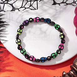 Halloween Acrylic Skull & Heart Pattern Beaded Stretch Bracelets for Women&nbsp;BJEW-JB12580