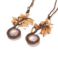 Natural Rose Quartz Tree of Life Pendant Necklace&nbsp;NJEW-K258-04E