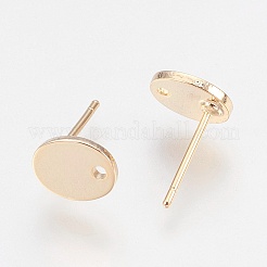 真鍮のスタッドのピアスのセッティング  カン付き  ニッケルフリー  オーバル  18KGP本金メッキ  12mm  穴：1.2mm  トレイ：8x6.5x1mm  ピン：0.7mm&nbsp;X-KK-P161-24G-NF