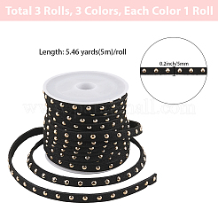 3 Rolls 3 Colors Flat Faux Suede Cord with Alloy Rivets&nbsp;LW-CL0001-08A