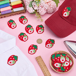 イチゴのコンピューター刺繍布アイロン接着/縫い付けパッチ30個  マスクと衣装のアクセサリー  アップリケ  レッド  55x41x2mm&nbsp;PATC-FG0003-73A