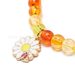 4 個 4 スタイル アクリル ラウンド ビーズ ストレッチ ブレスレット セット  花と蜂とハニカムと蝶の合金エナメル チャーム スタッカブル ブレスレット 女性用  ドジャーブルー  チャーム：15~21x11~17x1.5~3mm  内径：2-1/4インチ（5.7cm）  1個/スタイル&nbsp;BJEW-JB08926-01