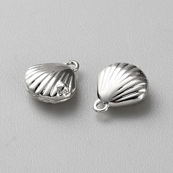 真鍮製チャーム  シェル形状  プラチナ  9.5x8.5x3.5mm  穴：1mm&nbsp;LS-KK-WH0062-189P