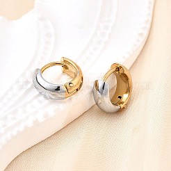 304ステンレススチールフープピアス  ツートンリング  ゴールデン·ステンレス鋼色  11x4mm&nbsp;EJEW-Z123-01A-GP
