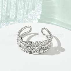 女性用304ステンレススチールカフオープンリング  葉  ステンレス鋼色  9.5mm  内径：17.8mm&nbsp;RJEW-L341-02C-P