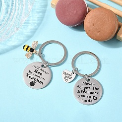 Teacher's Day Gift 201 Stainless Steel Flat Round with Word Keychains&nbsp;KEYC-FS0001-09
