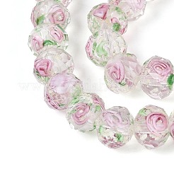 手作りの蓄光ビーズの連売り  ロンデル  インナー花と  多面カット  ミスティローズ  9~10x7~8mm  穴：1~1.6mm  約40個/連  12.01インチ（30.5cm）&nbsp;LAMP-N037-01G