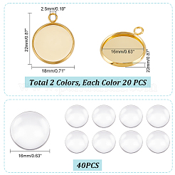 40Pcs 2 Colors 304 Stainless Steel Pendant Cabochon Settings&nbsp;STAS-UN0053-66