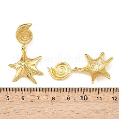 海をテーマにした真鍮製のダングルスタッドピアス  ラックめっき  長持ちメッキ  カドミウムフリー＆鉛フリー  18KGP本金メッキ  ヒトデ  44x23mm&nbsp;EJEW-F400-04D-G