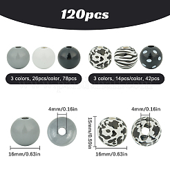 6 スタイルのペイントされた天然木ビーズ  ラウンド  ミックスカラー  16x15~16mm  穴：4mm&nbsp;WOOD-SP0001-10